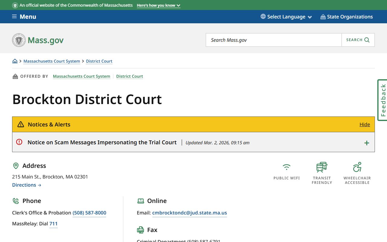 Brockton District Court location page for background check and court record searches
