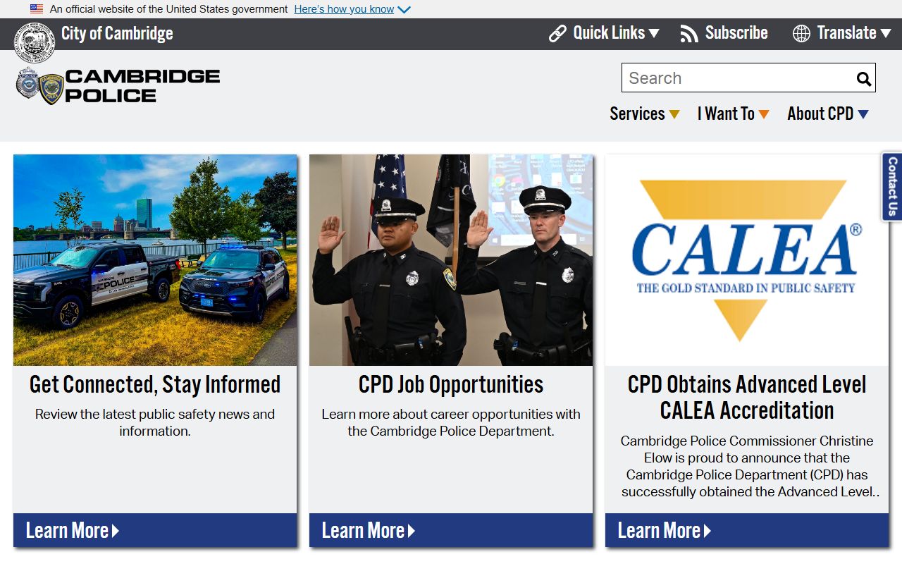 Cambridge Police Department website for background check records