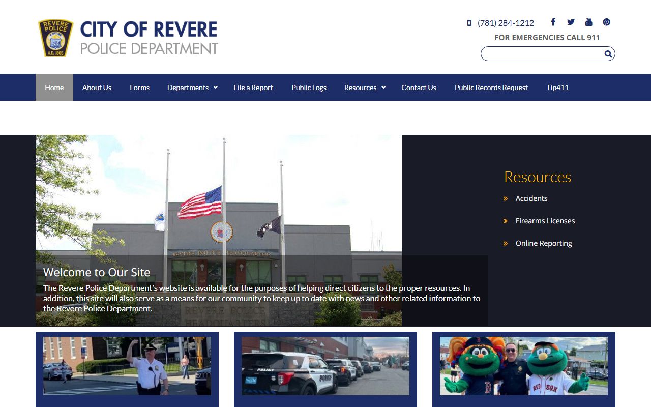 Revere Police Department website for background check and public records access