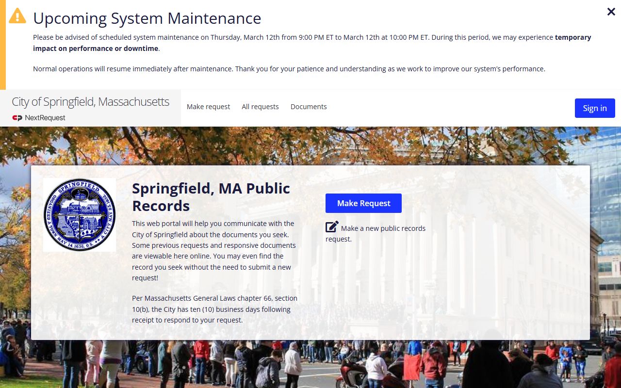 Springfield public records portal for background check document requests