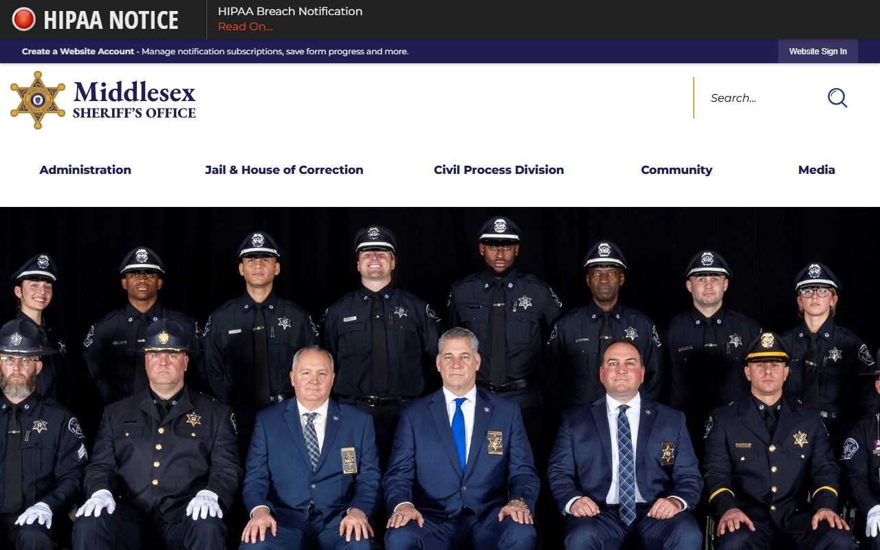 Middlesex County Sheriff Office website for background check records