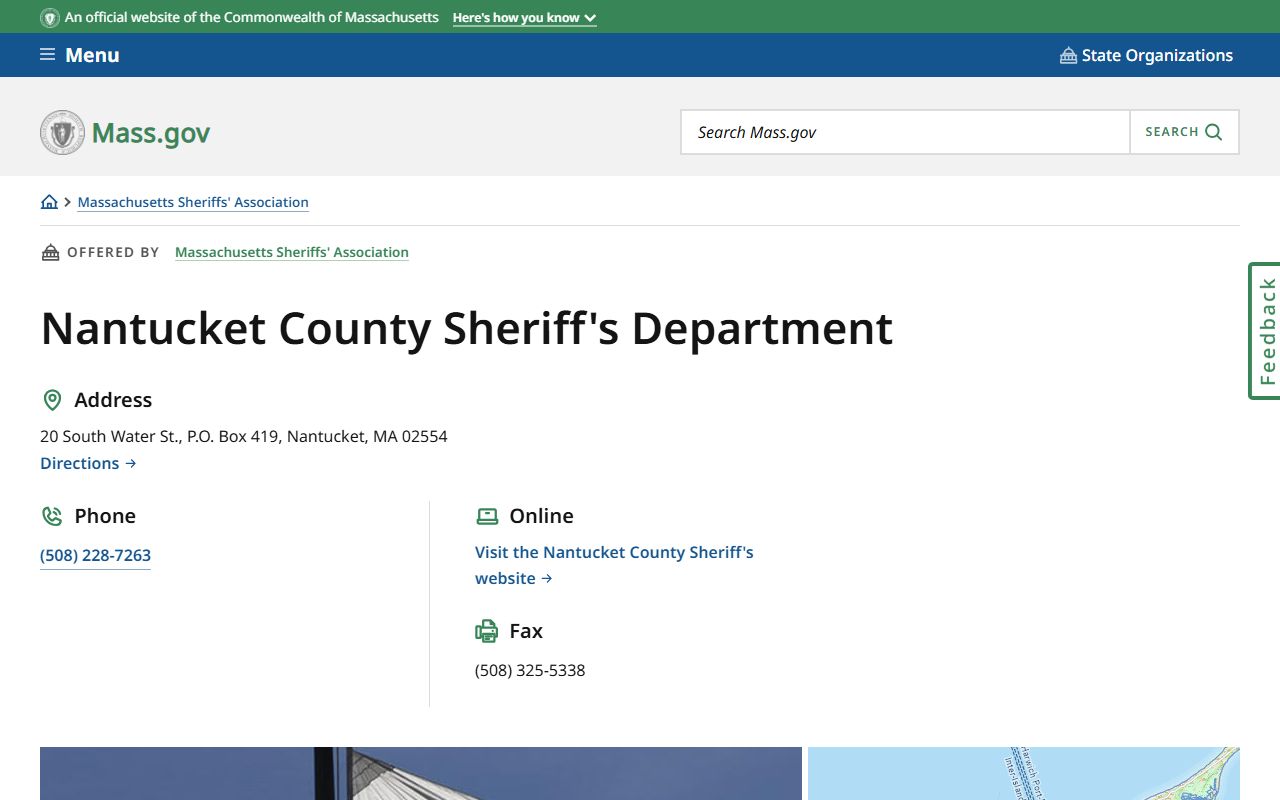 Nantucket County Sheriff's Department page for background check and public records